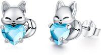 wholesale 925 Sterling Silver Crystal Fox Earrings Birthstone Studs for Sensitive Ears-Silver-03-Mar