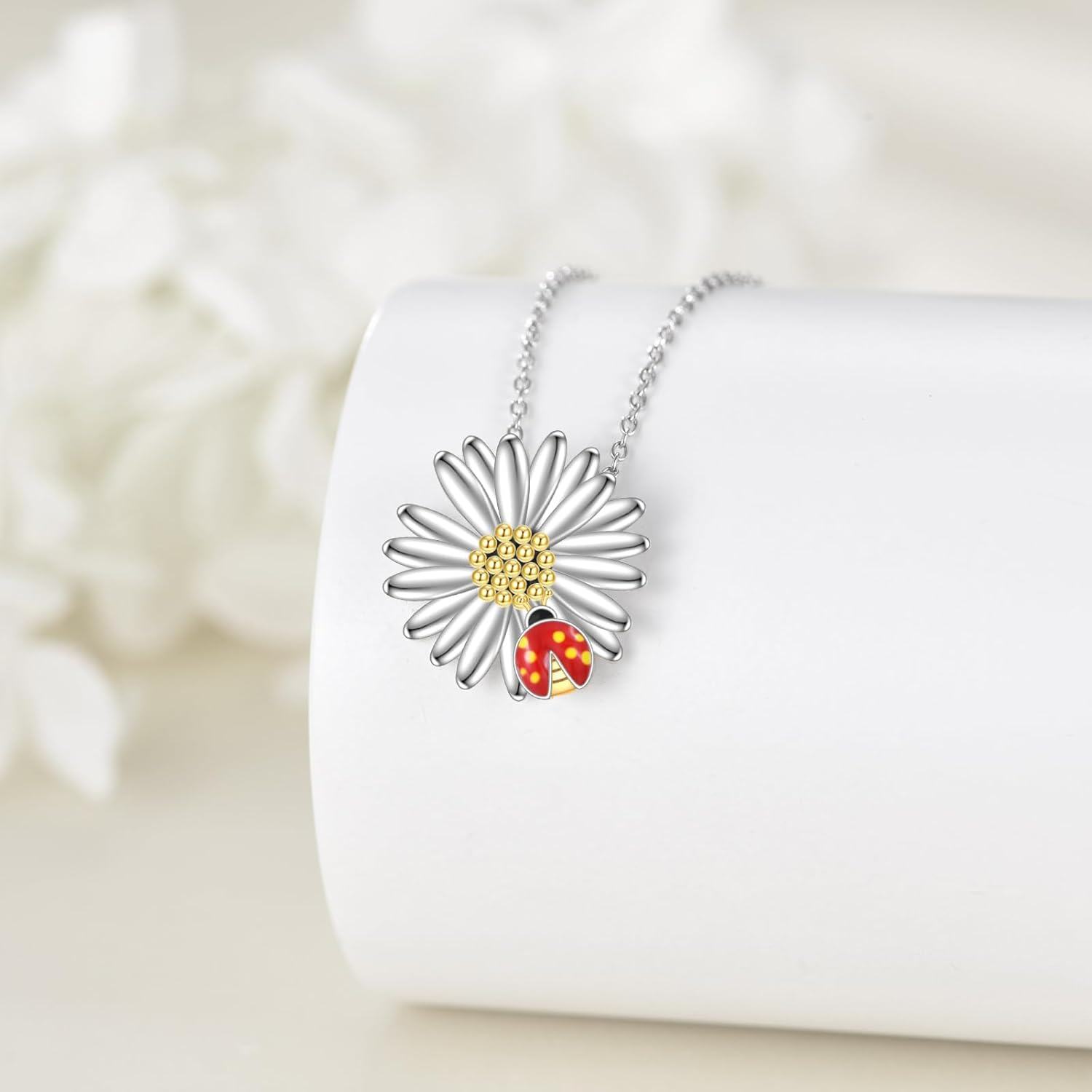 Sterling Silver Ladybug Necklace with Stone for Women Mother Daughter Gifts-0-3