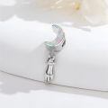 wholesale 925 Sterling Silver Opal Crescent Moon Cat Dangle Charm For Bracelet-0-1