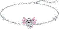 wholesale 925 Sterling Silver Angel Charm Anklet/Anklet with Pink Wings and Crystal Accents - Adjustable Gift for Women-Axolotl Bracelet