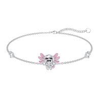 wholesale 925 Sterling Silver Angel Charm Bracelet Wholesale With Pink Enamel Wings And Crystal Hearts-Axolotl Bracelet