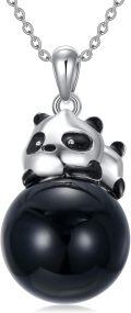 wholesale 925 Sterling Silver Metal Panda Black Agate Pendant Necklace Gift for Her Him Valentines Day Present-0-0