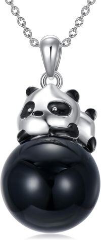 wholesale 925 Sterling Silver Metal Panda Black Agate Pendant Necklace Gift for Her Him Valentines Day Present-Panda Black Agate
