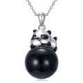 wholesale 925 Sterling Silver Metal Panda Black Agate Pendant Necklace Gift for Her Him Valentines Day Present-0-0