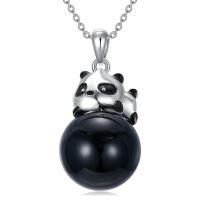wholesale 925 Sterling Silver Metal Panda Black Agate Pendant Necklace Gift for Her Him Valentines Day Present-Panda Black Agate