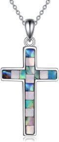 wholesale 925 Sterling Silver Mosaic Shell Inlay Cross Pendant Necklace for Women Girls  (Infinity)-0-0