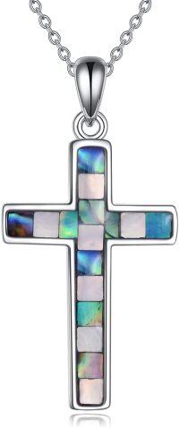 wholesale 925 Sterling Silver Mosaic Shell Inlay Cross Pendant Necklace for Women Girls  (Infinity)-Abalone Cross Necklace