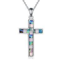 wholesale 925 Sterling Silver Mosaic Shell Inlay Cross Pendant Necklace for Women Girls  (Infinity)-Abalone Cross Necklace