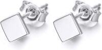 wholesale 14K Gold Geometric Stud Earrings 5mm Square for Women-White Gold