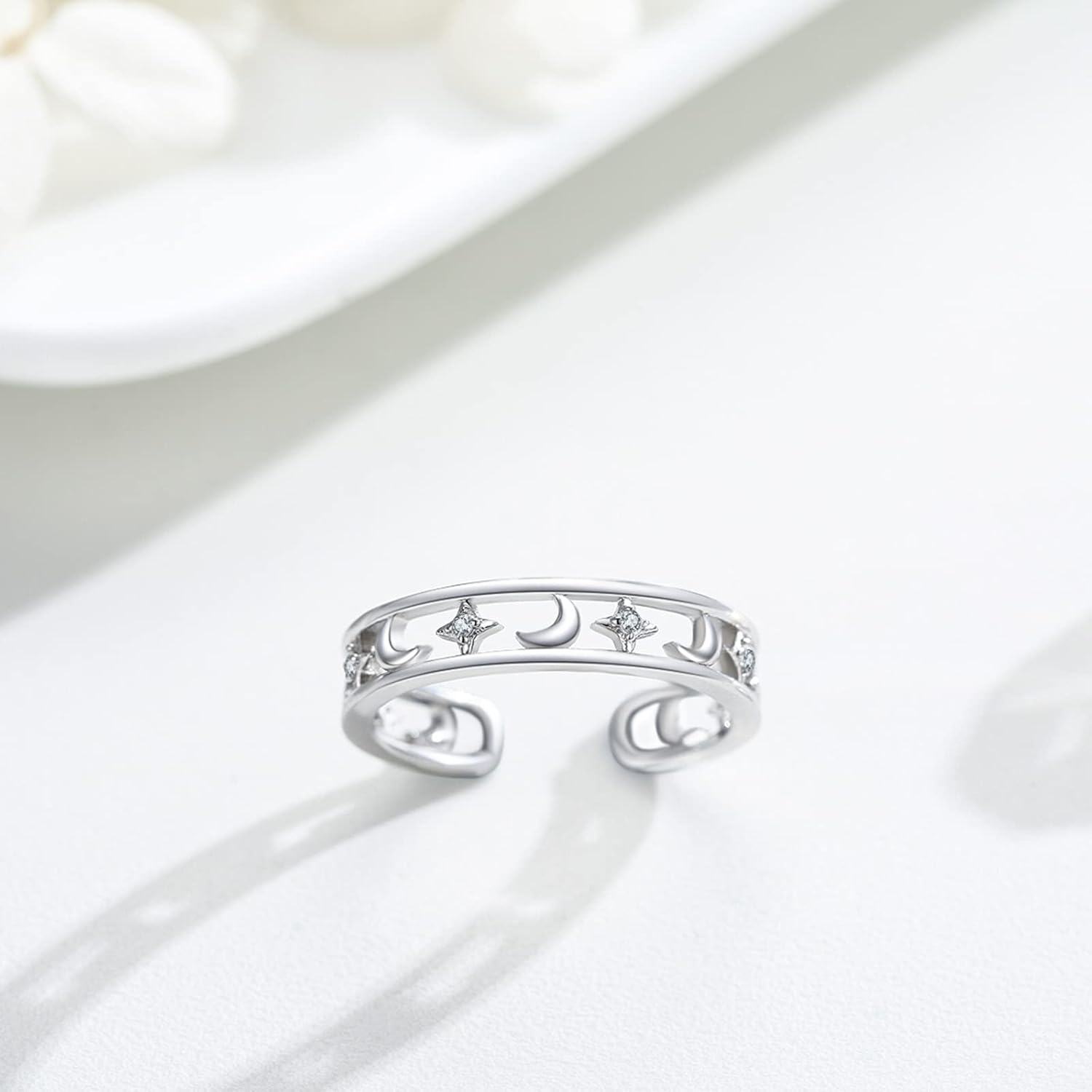 Sterling Silver Adjustable Open Ring Trendy Jewelry Gift for Women Christmas Birthday Engagement Wedding-0-5