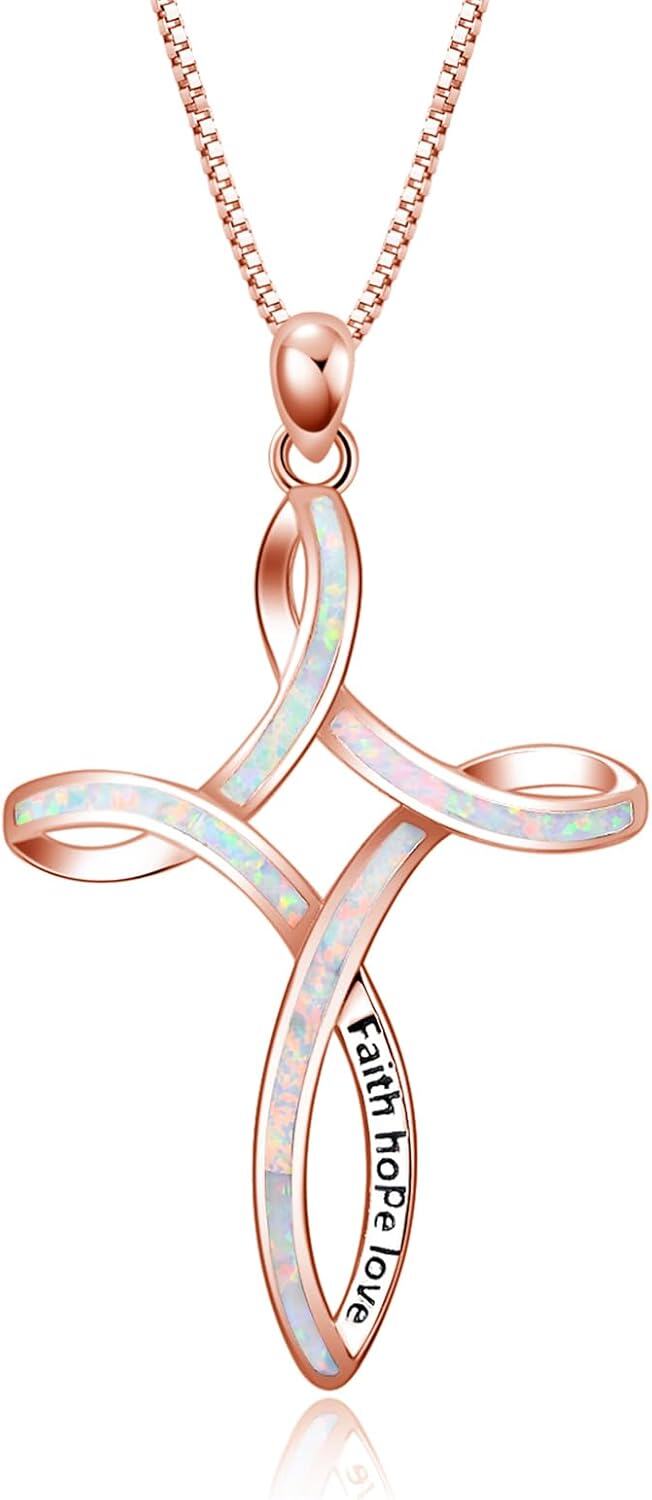 wholesale  Sterling Silver Blue White Opal Celtic Cross Necklace for Women -Rose gold celtic knot cross necklace