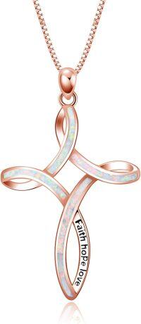 wholesale  Sterling Silver Blue White Opal Celtic Cross Necklace for Women -Rose gold celtic knot cross necklace
