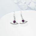 wholesale 925 Sterling Silver Purple Crystal Fan-Shaped Drop Earrings for Women and Girls-0-2