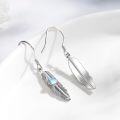 wholesale 925 Sterling Silver Blue Moonstone Feather Drop Earrings for Women  4cm Long-0-4