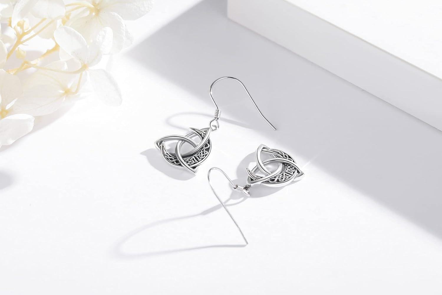 Sterling Silver Celtic Knot Crescent Moon Drop Dangle Earrings Irish Celtic Jewelry-0-1
