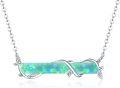 wholesale 925 Sterling Silver Opal Leaf Bar Necklace - White/Blue/Green s for Women & Teen Girls-0-0