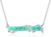 wholesale 925 Sterling Silver Opal Leaf Bar Necklace - White/Blue/Green s for Women & Teen Girls-C-Green Opal