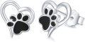wholesale 925 Sterling Silver Dog Paw & Moon Heart Stud Earrings - Cute Animal Prints Jewellery Gift for Her-0-0