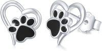 wholesale 925 Sterling Silver Dog Paw & Moon Heart Stud Earrings - Cute Animal Prints Jewellery Gift for Her-Heart Dog Paw Stud Earrings