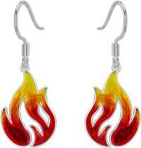 wholesale 925 Sterling Silver Flame-Shaped Drop Dangle Earrings for Women-Red