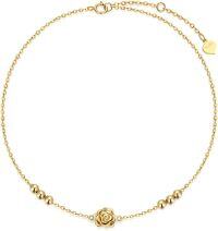 wholesale 14K Gold Solid Rose Flower Beaded Chain Anklet Bracelet for Women - Birthday & Christmas Gifts for Her or Mom - Beach Foot Jewelry (9 Inches)-Rose
