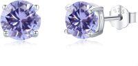 wholesale 925 Sterling Silver Purple Cubic Zirconia Stud Earrings 6mm Round Gemstone  for Women-B-02 Dark Purple