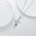wholesale 925 Sterling Silver Flower and Butterfly Pendant Necklaces with Green Stones for Women Christian Gifts-0-3
