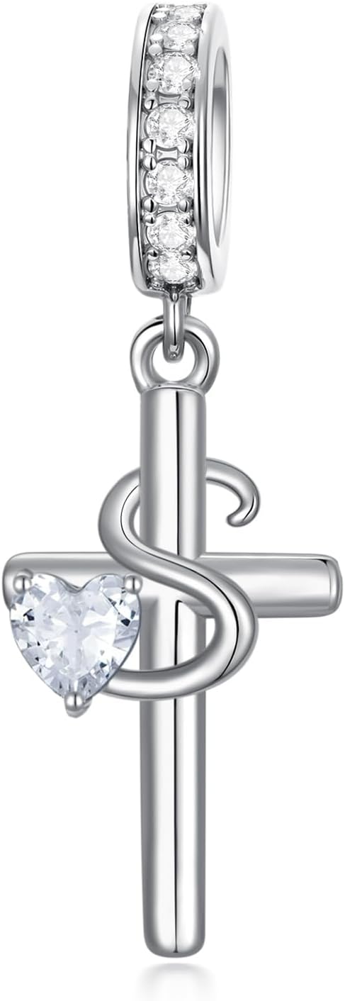 Sterling Silver ABC Initial Cross Charm Pendant Beads for Bracelet-19-S