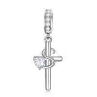 wholesale 925 Sterling Silver Cross Heart Crystal Dangle Charm-19-S