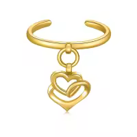 wholesale 14K Gold Adjustable Open Toe Cuff Rings Wholesale for Women Dangle Heart Leaf-C- Double Open Heart Style