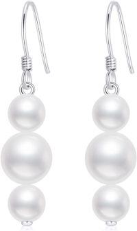 wholesale 14K Gold Triple Pearl Drop Earrings for Women Gift Ideas-14k White Gold