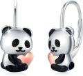 wholesale 925 Sterling Silver Panda Heart Huggie Hoop Earrings for Women - Adorable Animal Ear Cuff  Ideas-0-0
