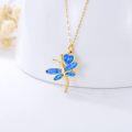 wholesale 14K Gold Blue Fire Opal Heart-Shaped Dragonfly Pendant Necklace for Women-0-2