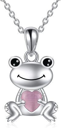 wholesale 925 Sterling Silver Frog Heart Charm Pendant Animal Necklace s for Women-B-Frog Rose Quartz