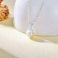 wholesale 14K Gold Freshwater Pearl 9mm Heart Pendant Necklace with Cubic Zirconia Accent - White Gold Tone Chain (18)-0-2