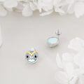 wholesale 925 Sterling Silver Moonstone Owl Stud Earrings for Women - Blue and Black Eyes-0-4