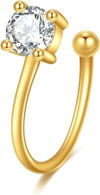 wholesale 14K Gold Clip-On Open Hoop Ear Cuff, No-Piercing Elegant Cartilage Earring, 10mm Lightweight Hypoallergenic Gift for Women-CZ