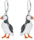 wholesale 925 Sterling Silver Puffin Shape Enamel Leverback Drop Earrings Gift for Women-0-0