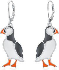 wholesale 925 Sterling Silver Puffin Shape Enamel Leverback Drop Earrings Gift for Women-Style 1