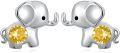 wholesale 925 Sterling Silver 12 Birthstones Elephant Earrings for Women Birthday Christmas Gift-0-0