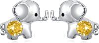 wholesale 925 Sterling Silver 12 Birthstones Elephant Earrings for Women Birthday Christmas Gift-Citrine