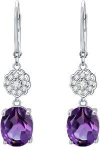 wholesale Sterling Silver 3ct Genuine Gemstone 10x8mm Oval Birthstone Drop Earrings-Amethyst