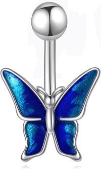 wholesale 925 Sterling Silver Blue Butterfly Belly Button Spike-Butterfly