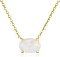wholesale 14K Solid Gold Opal October Birthstone Necklace for Mom Women Birthday Mothers Day Gifts-14K Oval-white