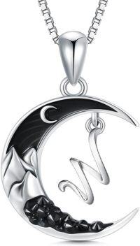 wholesale Sterling Silver Black Moon A Z Initial Necklace 26 Letter Pendant-Letter-W