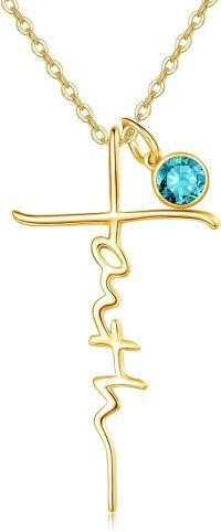 wholesale 925 Sterling Silver Heart Cross Ekg Necklace-Gold-Blue Topaz-Gold-Blue Topaz