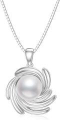 wholesale 925 Sterling Silver AAA+ White Freshwater Pearl Swirl Design Pendant Necklace with Cubic Zirconia Accents-0-1