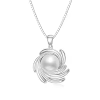 wholesale 925 Sterling Silver AAA+ White Freshwater Pearl Spiral Design Pendant Necklace-9MM Pearl