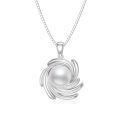 wholesale 925 Sterling Silver AAA+ White Freshwater Pearl Swirl Design Pendant Necklace with Cubic Zirconia Accents-0-1