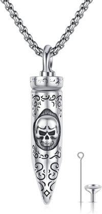 wholesale 925 Sterling Silver Skull Bullet Hourglass Cylinder Urn Necklace for Ashes Jewelry Memorial Keepsake Pendant with Funnel and Chain 24-01- Bullet Skull Urn